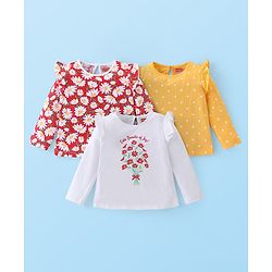 Babyhug Cotton Knit Full Sleeves Top with Frill Detailing & Floral Print  Pack of 3 - Multicolor
