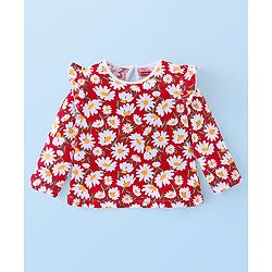 Babyhug Cotton Knit Full Sleeves Top with Frill Detailing & Floral Print  Pack of 3 - Multicolor