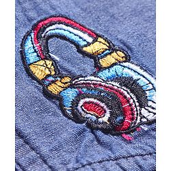 Babyhug Cotton Woven Full Sleeves Regular Collar Washed Denim Shirt with Ear Phone Embroiderey- Blue