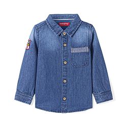 Babyhug Cotton Woven Full Sleeves Denim Shirt with Pocket - Dark Blue