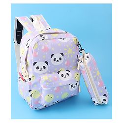 Babyhug Panda Print Fashion Backpacks with Pouch - Purple