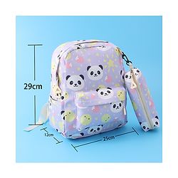 Babyhug Panda Print Fashion Backpacks with Pouch - Purple