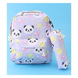 Babyhug Panda Print Fashion Backpacks with Pouch - Purple