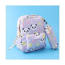 Babyhug Panda Print Fashion Backpacks with Pouch - Purple