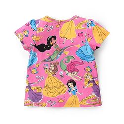 Babyhug Disney Single Jersey Knit Half Sleeves T-Shirt with Disney Princess Print -Pink