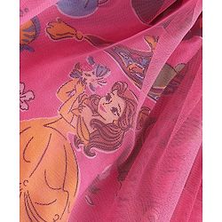 Babyhug Disney Cotton Knit Half Sleeves Mesh Overlay Princess Printed Frock With Bow & Headband - Pink