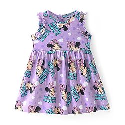Babyhug Disney Cotton Knit Sleeveless Frocks with Minnie Mouse Graphic & Frill Detailing  Pack of 2 - Purple & Pink