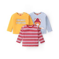 Babyhug Cotton Knit Full Sleeves T-Shirt with Squirrel & Text Print Pack of 3 - Multicolor