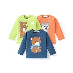 Babyhug Cotton Knit Full Sleeves T-Shirt with Animal Print  Pack of 3- Multicolor
