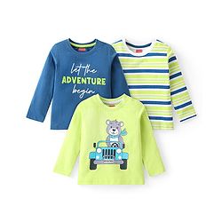 Babyhug Cotton Knit Full Sleeves T-Shirt With Stripes & Text Print Pack Of 3 - Multicolor