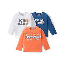 Babyhug Cotton Knit Full Sleeves T-Shirt with Animal & Text Print Pack of 3 - Multicolor