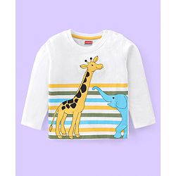 Babyhug 100% Cotton Knit Full Sleeves Striped T-Shirt With Wild Animals Print Pack of 7 - Multicolour