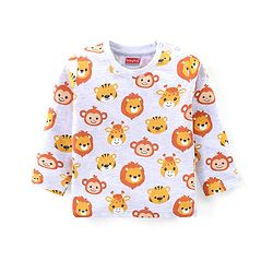 Babyhug Cotton Knit Full Sleeves T-Shirt with Animal Print - Grey