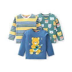 Babyhug Cotton Knit Full Sleeves T-Shirts with Bear & Fox Print Pack of 3 - Blue Green & Yellow