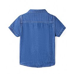 Babyhug Cotton Woven Half Sleeves Denim Shirt with Jeep & Giraffe Embroidery - Blue