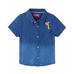 Babyhug Cotton Woven Half Sleeves Denim Shirt with Giraffe Embroidery - Blue