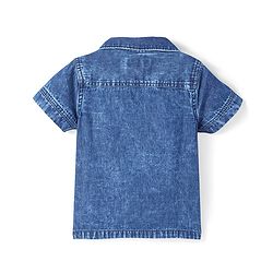 Babyhug Cotton Woven Half Sleeves Denim Washed Shirt With Vehicle Embroidered  - Navy Blue
