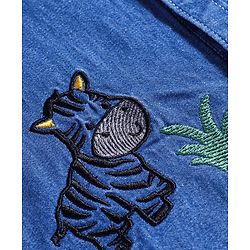 Babyhug Cotton Woven Half Sleeves Denim Shirt with Zebra Embroidery - Blue