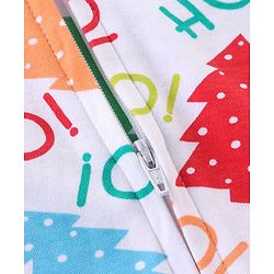 Babyhug 100% Cotton Knit Full Sleeves Hooded Romper with Christmas Tree & Text Print - Multicolour