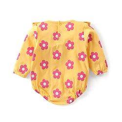 Babyhug 100% Cotton Knit Full Sleeves Onesie with Frill Detailing & Floral Print - Yellow