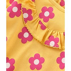 Babyhug 100% Cotton Knit Full Sleeves Onesie with Frill Detailing & Floral Print - Yellow