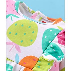 Babyhug 100% Cotton Knit Full Sleeves Romper with Headband & Strawberry Print - Multicolour