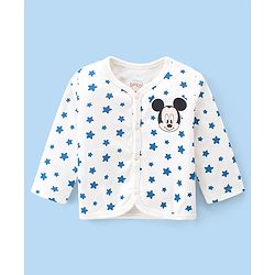 Babyhug Disney Interlock Knitted Full Sleeves Jhablas With Mickey Mouse Graphics Pack of 3 - White Blue & Red