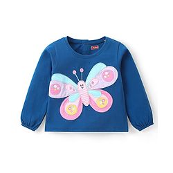 Babyhug Cotton Knit Full Sleeves Top with Butterfly Embroidery - Navy Blue