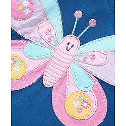 Babyhug Cotton Knit Full Sleeves Top with Butterfly Embroidery - Navy Blue