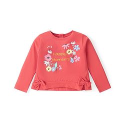Babyhug Cotton Knit Full Sleeves Top With Floral & Text Print - Orange