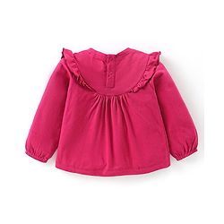 Babyhug Cotton Knit Full Sleeves Top With Frill Detail & Floral Embroidery - Maroon