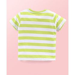 Babyhug Single Jersey Knit Striped Half Sleeves T-Shirt with Bunny & Lion Printed Dungaree - Blue & Green