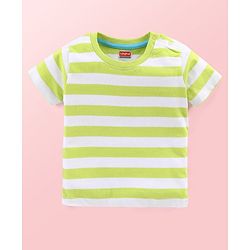 Babyhug Single Jersey Knit Striped Half Sleeves T-Shirt with Bunny & Lion Printed Dungaree - Blue & Green