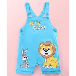 Babyhug Single Jersey Knit Striped Half Sleeves T-Shirt with Bunny & Lion Printed Dungaree - Blue & Green