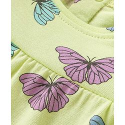 Babyhug Cotton Knit Full Peasant Sleeves Top with Butterfly Print & Frill Detailing -  Green