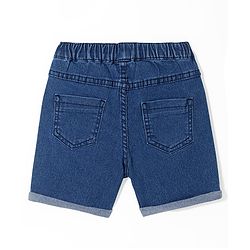 Babyhug Mid Thigh Length Washed & Stretchable Denim Shorts With Animal Print Detailing - Blue
