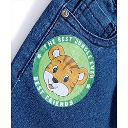 Babyhug Mid Thigh Length Washed & Stretchable Denim Shorts With Animal Print Detailing - Blue