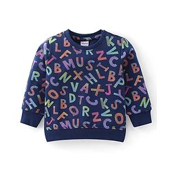 Babyhug Cotton Knit Full Sleeves Sweatshirt with Alphabates Design - Navy Blue
