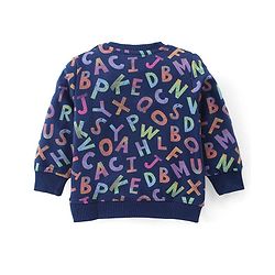 Babyhug Cotton Knit Full Sleeves Sweatshirt with Alphabates Design - Navy Blue