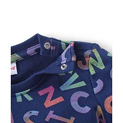 Babyhug Cotton Knit Full Sleeves Sweatshirt with Alphabates Design - Navy Blue