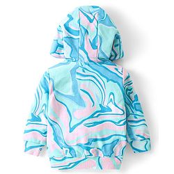 Babyhug Woven Full Sleeves Hooded Jacket With Abstract Design & Kitty Patch Detailing - Blue