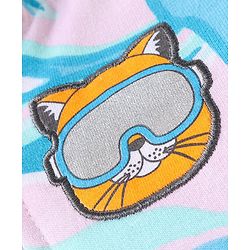 Babyhug Woven Full Sleeves Hooded Jacket With Abstract Design & Kitty Patch Detailing - Blue
