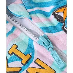 Babyhug Woven Full Sleeves Hooded Jacket With Abstract Design & Kitty Patch Detailing - Blue