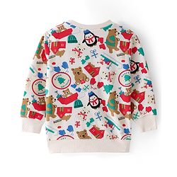 Babyhug 100% Cotton Knit Full Sleeves Sweatshirt with Bear Print - Multicolour