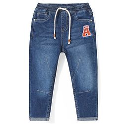 Babyhug Cotton Full Length Stretchable Denim Washed Jeans with Patch Work Detailing - Blue