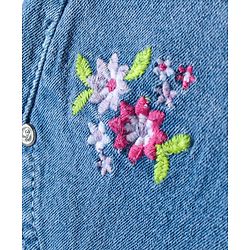 Babyhug Full Length Stretchable Denim Washed Joggers with Floral Embroidery - Blue