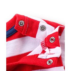 Babyhug Single Jersey Knit Striped  Half Sleeves T-Shirt with Bear Printed Dungaree - Red & Blue