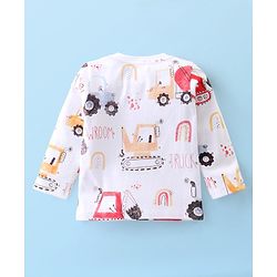 Babyhug Cotton Knit Full Sleeves Night Suit with Construction Vehicle Print - White