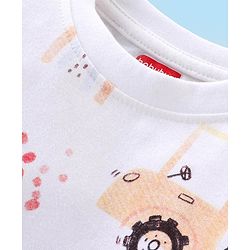 Babyhug Cotton Knit Full Sleeves Night Suit with Construction Vehicle Print - White