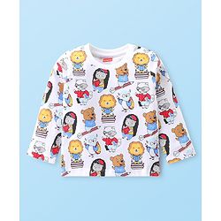 Babyhug Cotton Knit Full Sleeves Night Suit with Lion & Beat Print - White